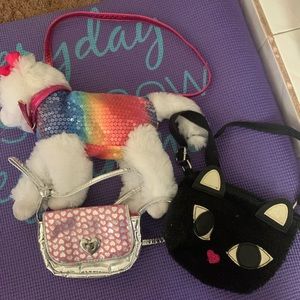 3 pc purses- white cat, black cat, pink hearts.